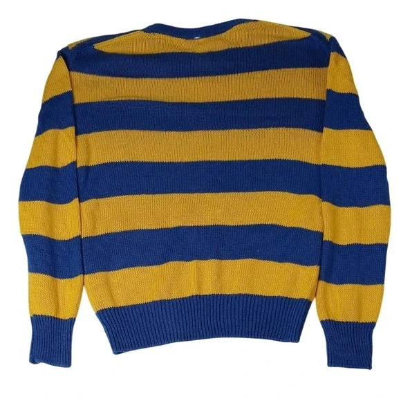 Oakton Ltd Striped Knit Sweater Blue Yellow Long Sleeve Crew Neck Women's Large - Picture 3 of 7